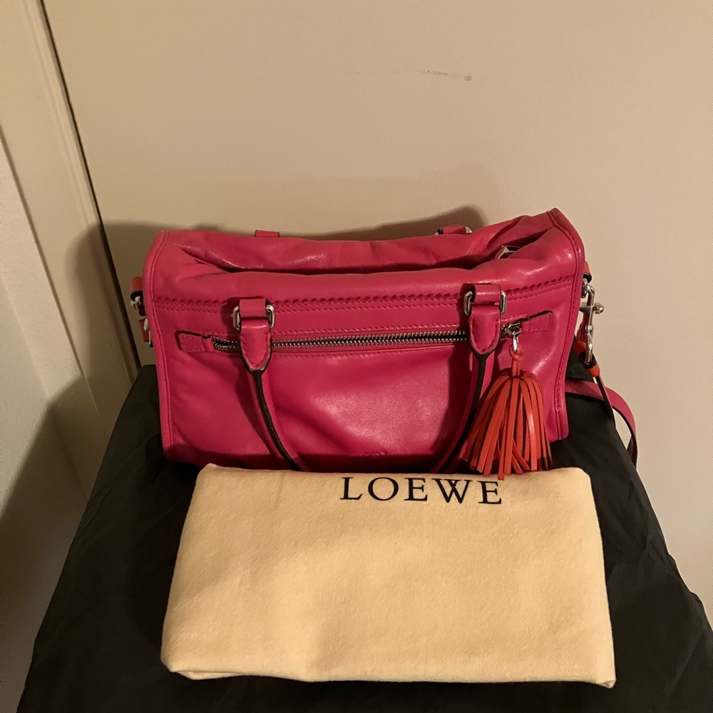 Auth LOEWE Seville Pink Red Nappa Leather 2WAY Shoulder Handbag